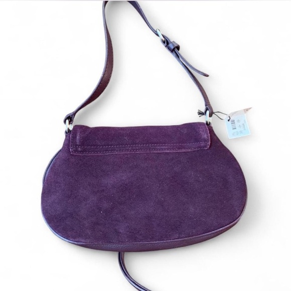 New York & co Purple Suede shoulder Bag with rhinestone Floral brooch NWT Y2k - Picture 5 of 6